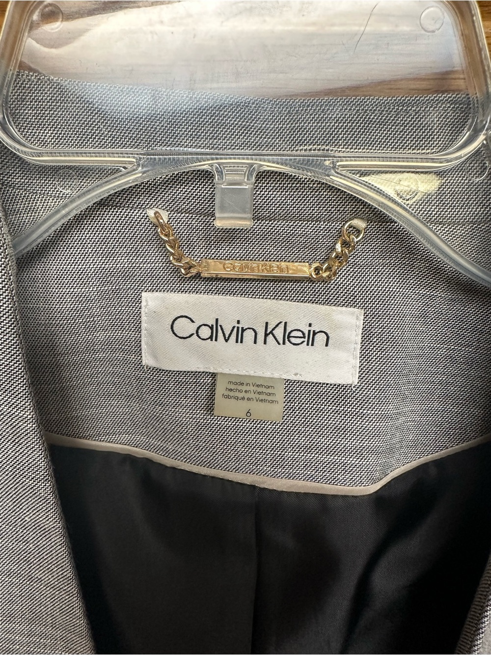 Calvin Klein Light Gray Open-Front Long Blazer with Black Lining - Picture 3 of 9